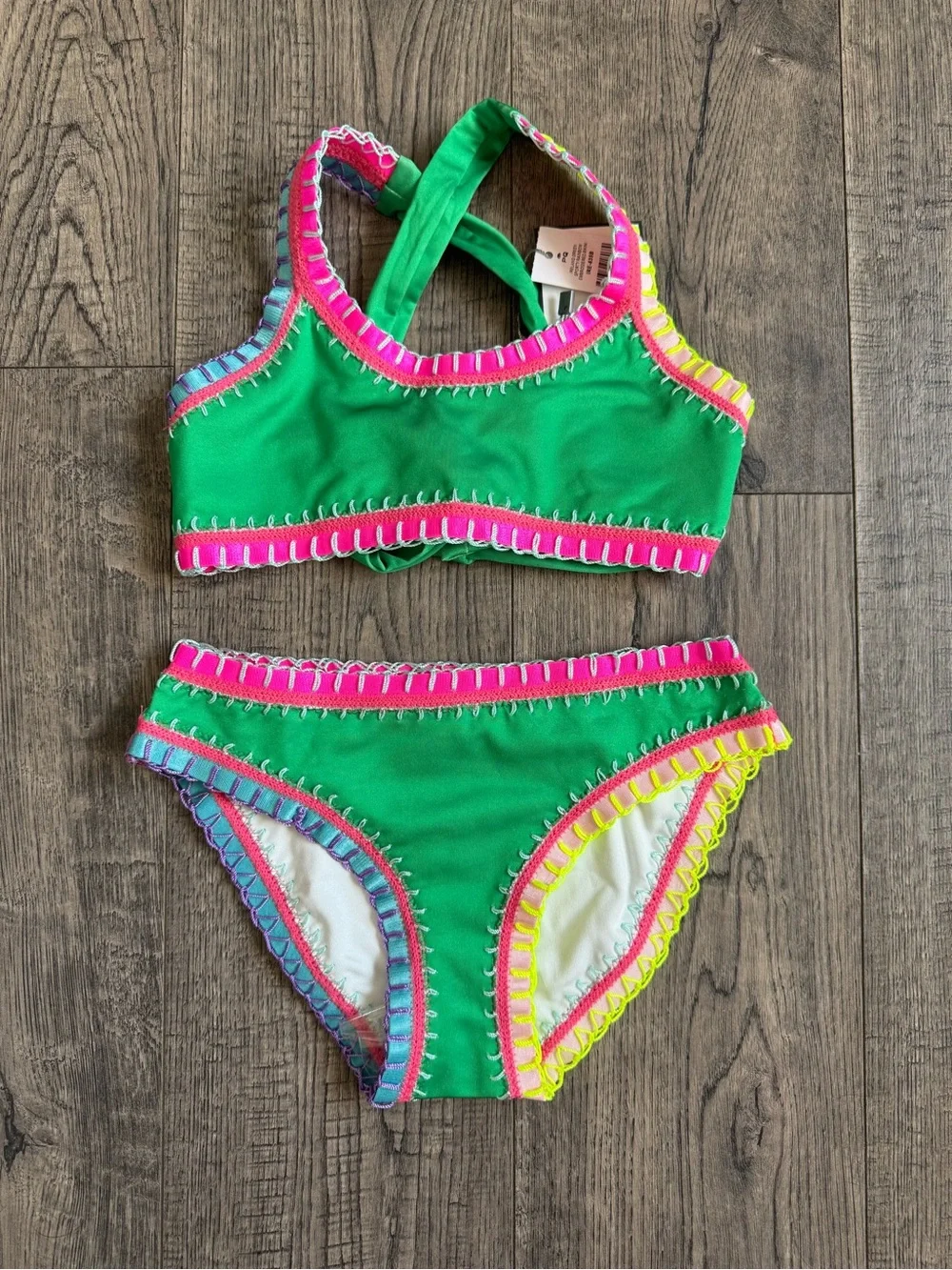Platinum Swimwear Ireland Green Sporty Rainbow Embroidered Girls Bikini Set- 8
